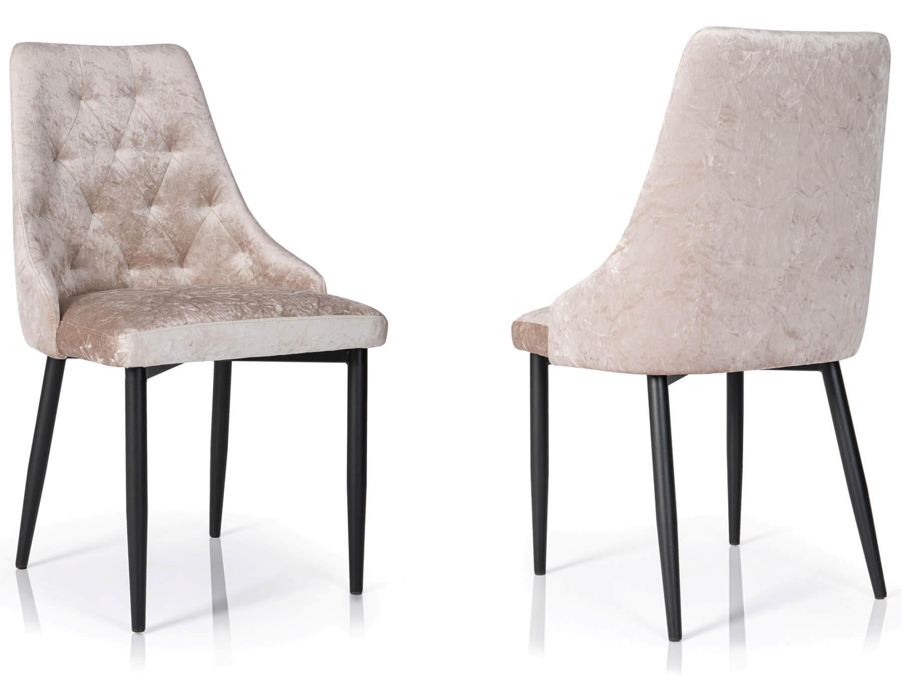 Krzesło tapicerowane na czarnych skośnych nogach drewnianych - widok z przodku i z tyłu